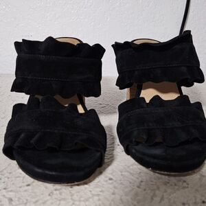 FREE PEOPLE Women's Size EUR38/US7.5 Rosie Ruffle Suede Heel Sandals Black